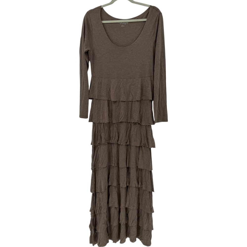 Soft Surroundings Brown Modal Tiered Ruffle Maxi Dress Long Sleeve Medium 27724